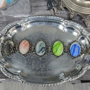 Pandora Silver Bracelet with Multicolor Textured Cabochon Accents